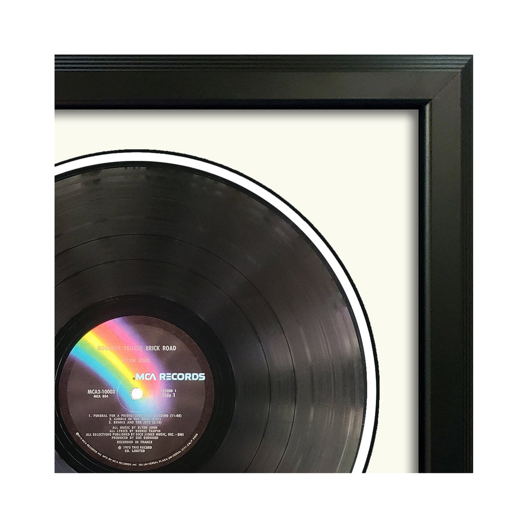 Elton John Goodbye Yellow Brick Road  Vinyl Record & Cover Professionally Framed Display with a White Mat