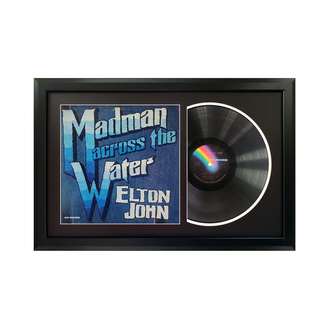 Elton John Madman Across the Water Genuine Vinyl Record & Cover Professionally Framed Wall Display with a Black Mat