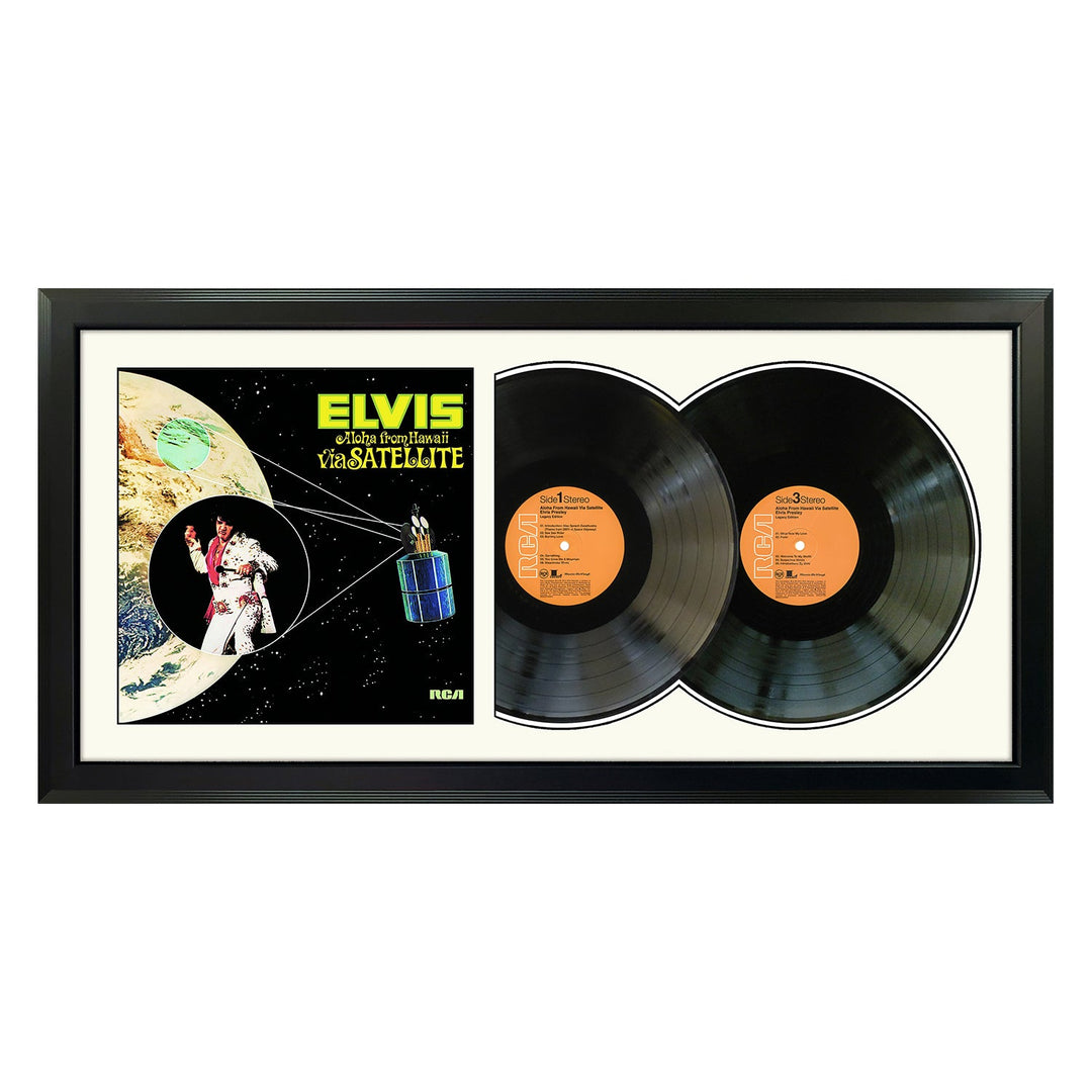 Elvis Presley Aloha From Hawaii Via Satellite Genuine Double Vinyl Record & Cover Professionally Framed 17.5 x 34.5 Display with a White Mat