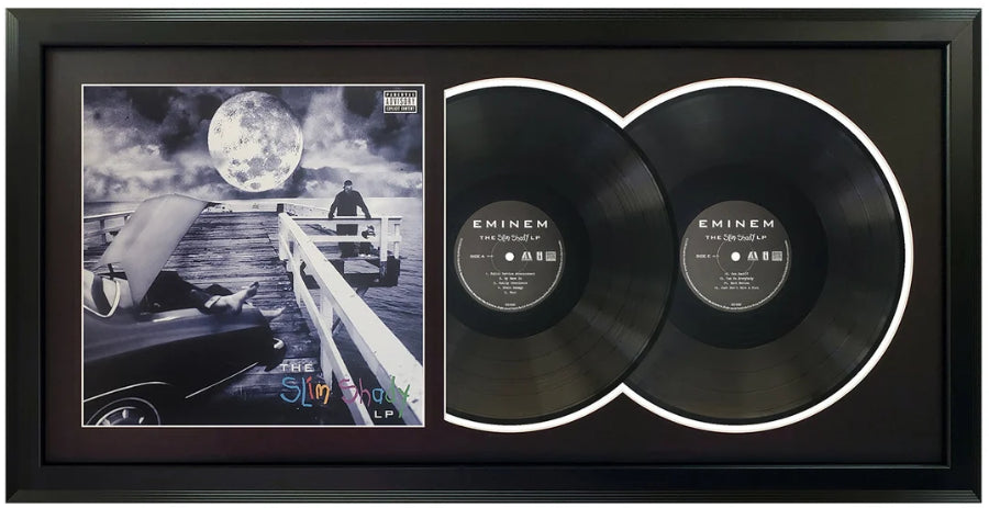 Eminem The Slim Shady LP Genuine Double Vinyl Records & Cover Professionally Framed  Wall Display with a Black Mat