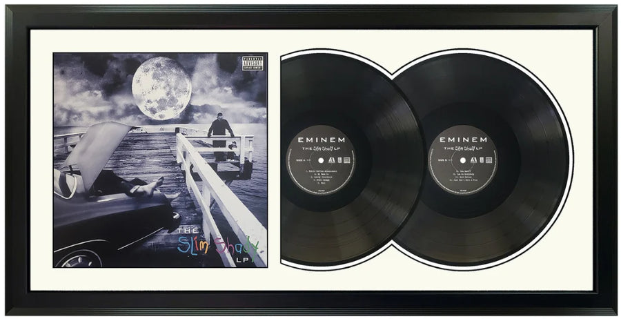 Eminem The Slim Shady LP Genuine Double Vinyl Records & Cover Professionally Framed 17.5 x 34.5 Wall Display with a White Mat