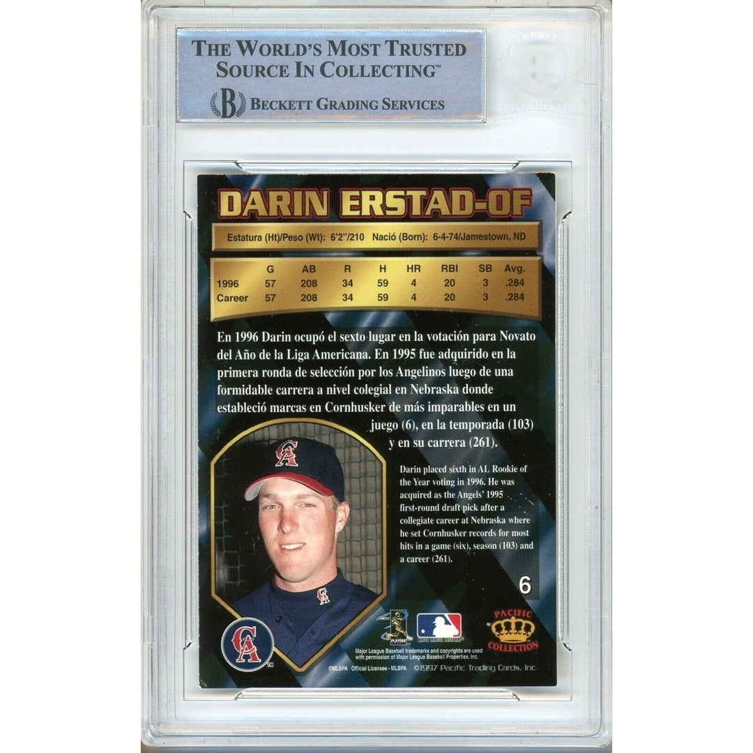 Darin Erstad Los Angeles Angels Signed 1997 Pacific Baseball Card Beckett Auth Auto Slab