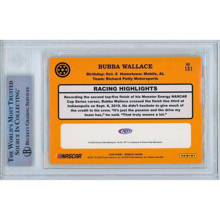 Bubba Wallace Nascar Signed 2020 Donruss Retro Auto Racing Card Beckett Auth Auto Slab