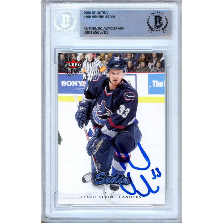 Henrik Sedin Vancouver Canucks Signed 2006-07 Fleer Ultra Hockey Card Beckett Auth Auto