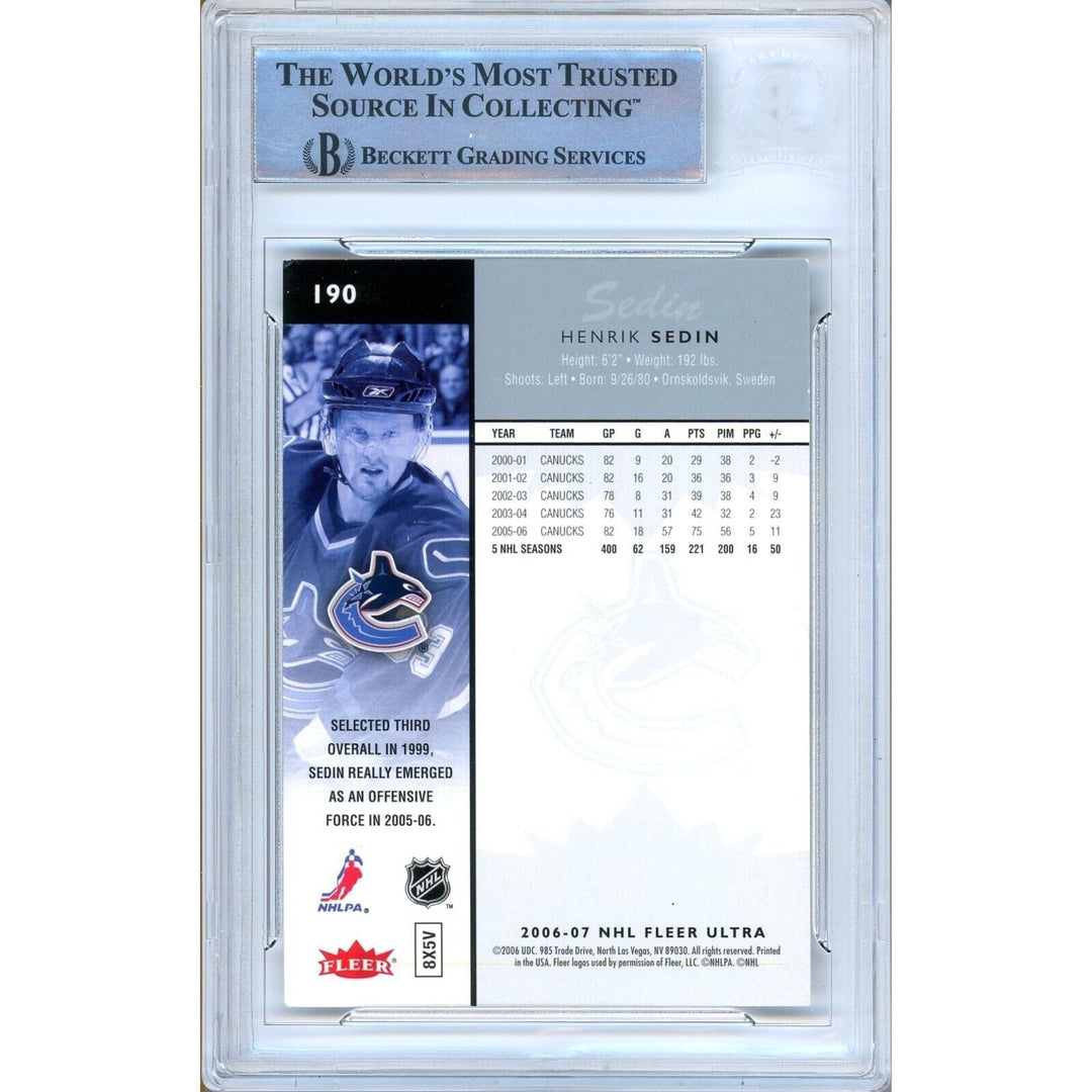 Henrik Sedin Vancouver Canucks Signed 2006-07 Fleer Ultra Hockey Card Beckett Auth Auto