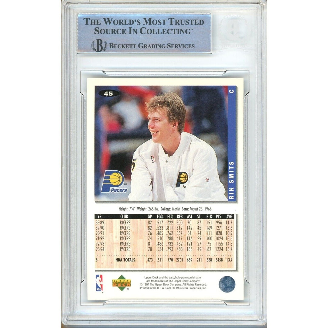 Rik Smits Indiana Pacers Signed 1994-95 Collectors Choice Silver Card Beckett Auth Auto Slab