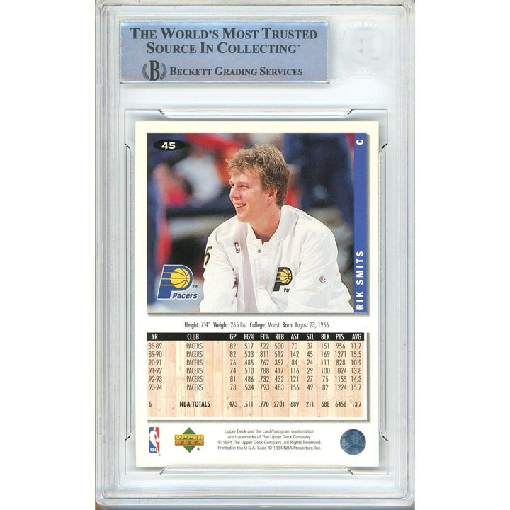 Rik Smits Indiana Pacers Signed 1994-95 Collectors Choice Silver Card Beckett Auth Auto Slab