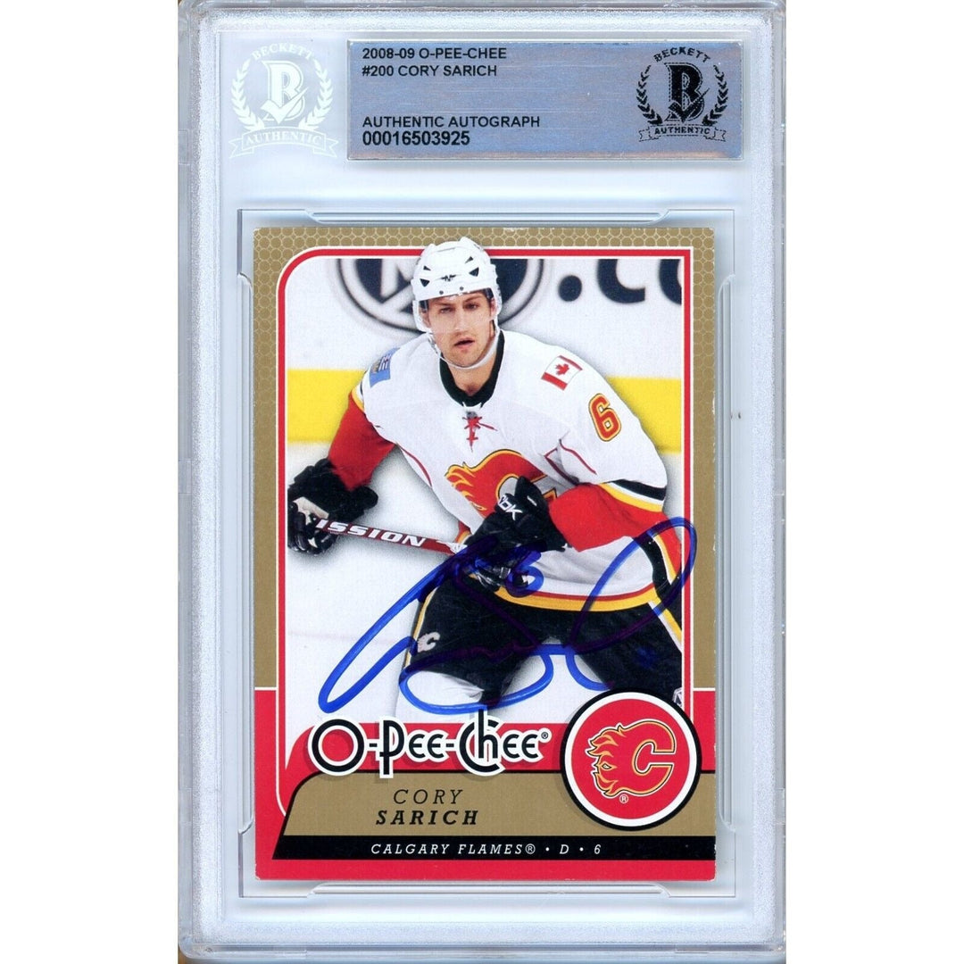 Cory Sarich Calgary Flames Signed 2008-09 O-Pee-Chee Card Beckett Authentic Auto Slab