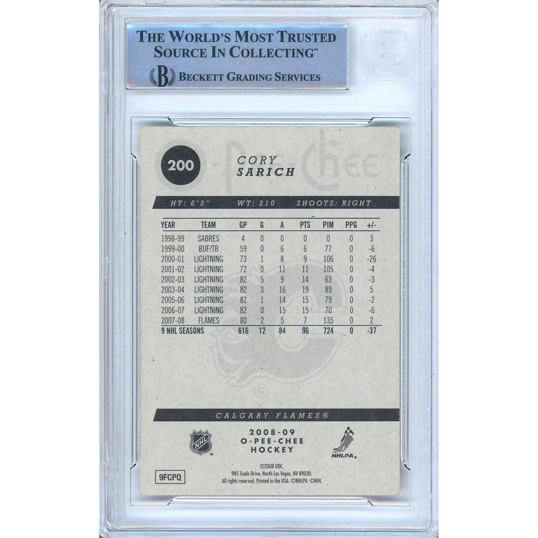 Cory Sarich Calgary Flames Signed 2008-09 O-Pee-Chee Card Beckett Authentic Auto Slab