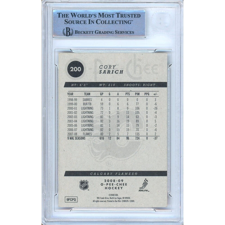 Cory Sarich Calgary Flames Signed 2008-09 O-Pee-Chee Card Beckett Authentic Auto Slab