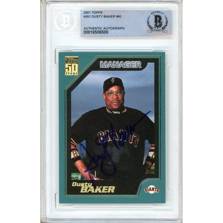 Dusty Baker San Francisco Giants Signed 2001 Topps Baseball Card Beckett Auth Auto Slab