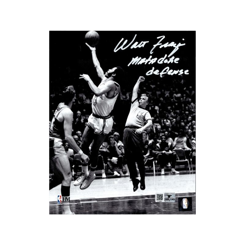 Walt Frazier New York Knicks Autographed and Inscribed "Matadore Defense" 8x10 B/W Layup Photo (Top Tier Auth)
