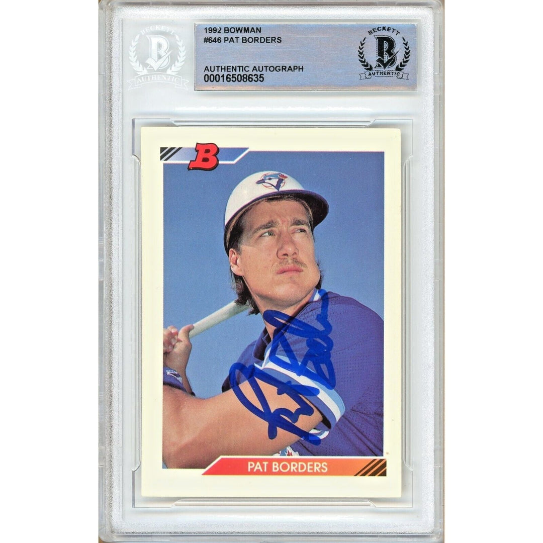 Pat Borders Toronto Blue Jays Signed 1992 Bowman Baseball Card Beckett Auth Auto Slab