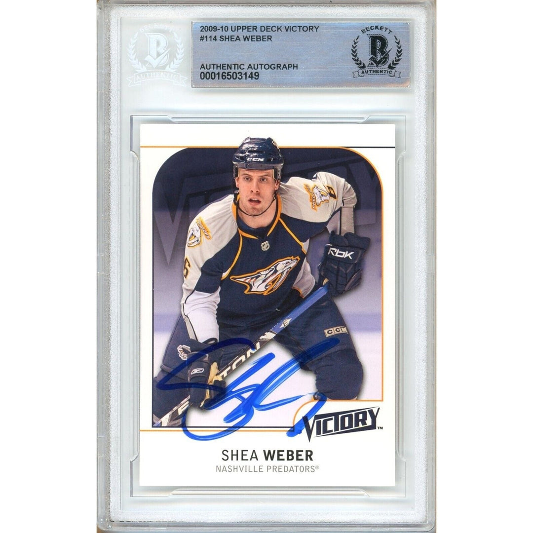 Hockey- Autographed- Shea Weber Nashville Predators Signed 2009-10 Upper Deck Victory Trading Card Beckett Authentic Auto Slab Front