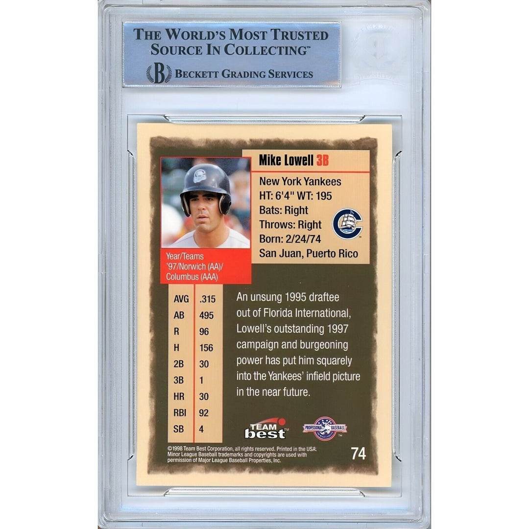 Mike Lowell New York Yankees Signed 1998 Team Best Rookie Card BAS Auth Auto Slab NY