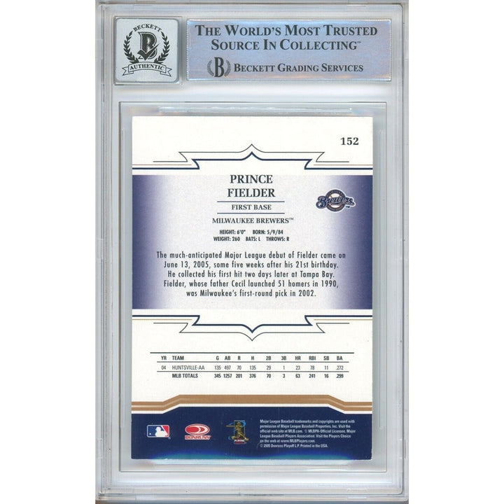 Prince Fielder Milwaukee Brewers Signed 2005 Throwback Threads Card BGS Auto 10 Graded