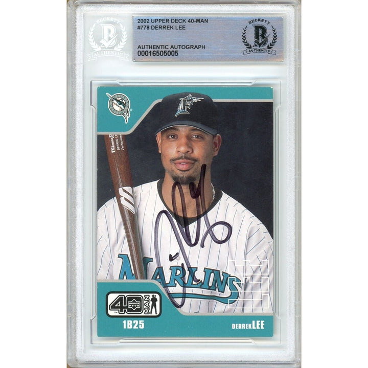 Derrek Lee Miami Marlins Signed 2002 Upper Deck 40-Man Card Beckett Auth Auto Slab