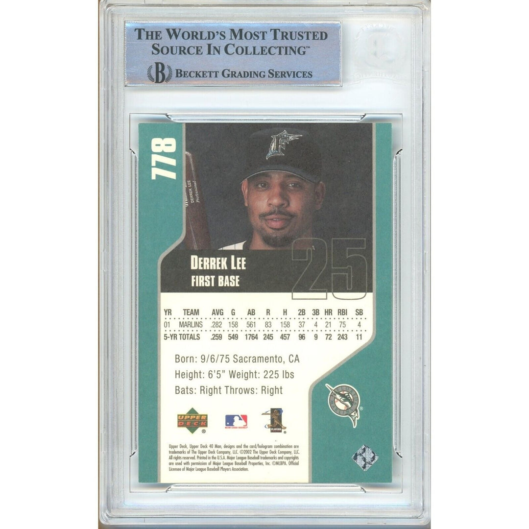 Derrek Lee Miami Marlins Signed 2002 Upper Deck 40-Man Card Beckett Auth Auto Slab