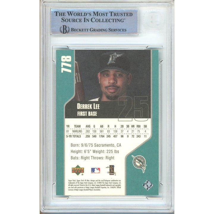 Derrek Lee Miami Marlins Signed 2002 Upper Deck 40-Man Card Beckett Auth Auto Slab