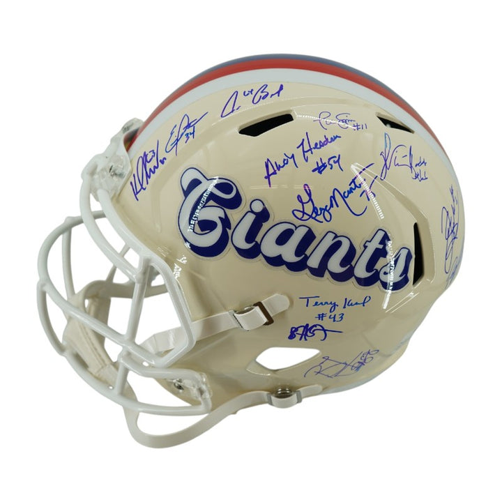 New York Giants 1986 Team Signed Custom White Replica Full Size Helmet JSA Holo Only