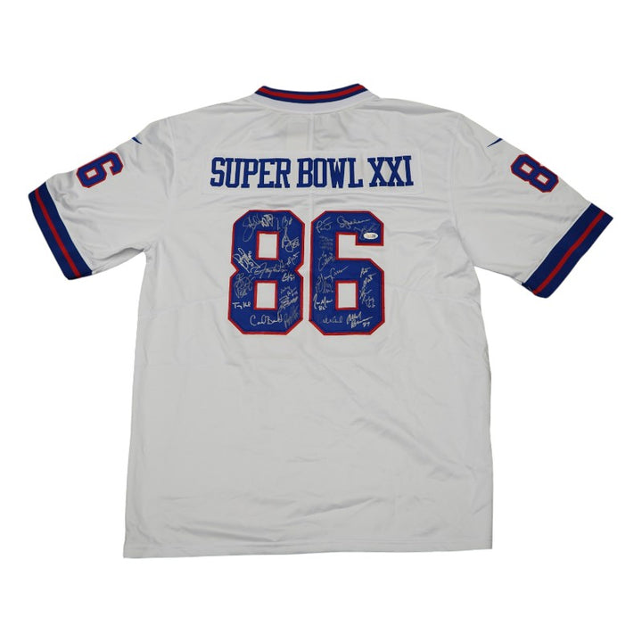 New York Giants 1986 Team Signed Pro Style Super Bowl XXI White Jersey JSA Holo Only