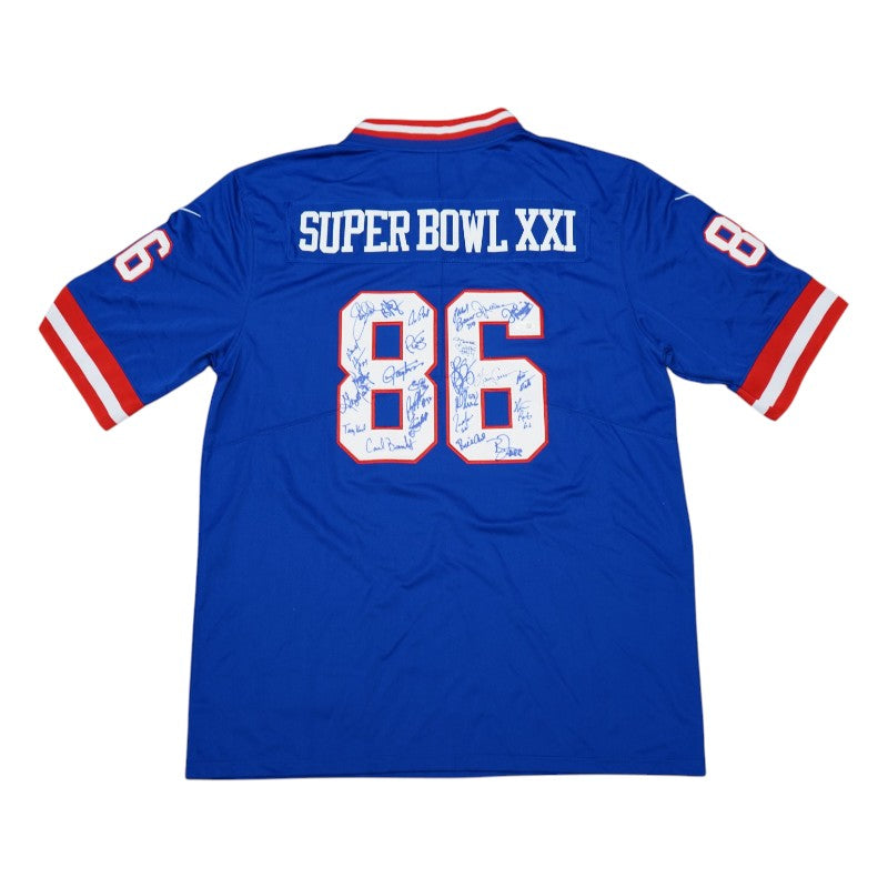 New York Giants 1986 Team Signed Pro Style Super Bowl XXI Blue Jersey JSA Holo Only