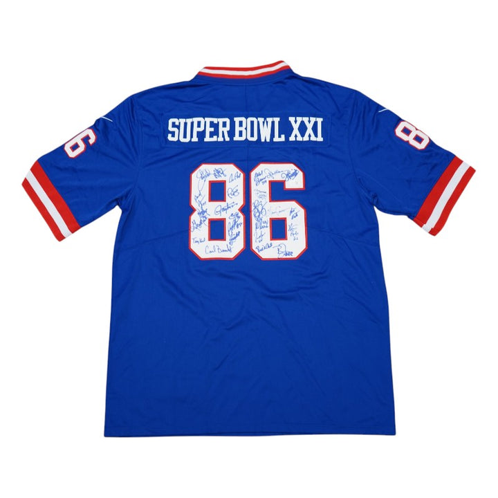 New York Giants 1986 Team Signed Pro Style Super Bowl XXI Blue Jersey JSA Holo Only