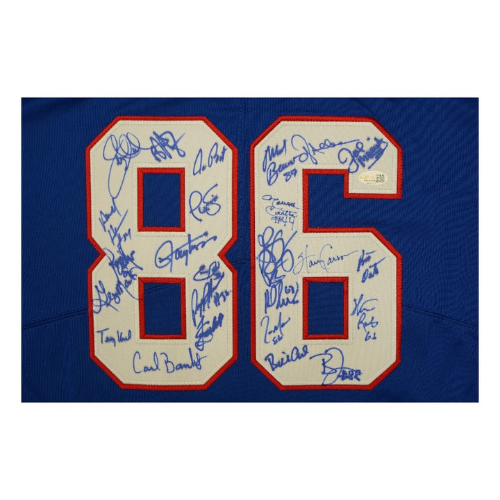 New York Giants 1986 Team Signed Pro Style Super Bowl XXI Blue Jersey JSA Holo Only