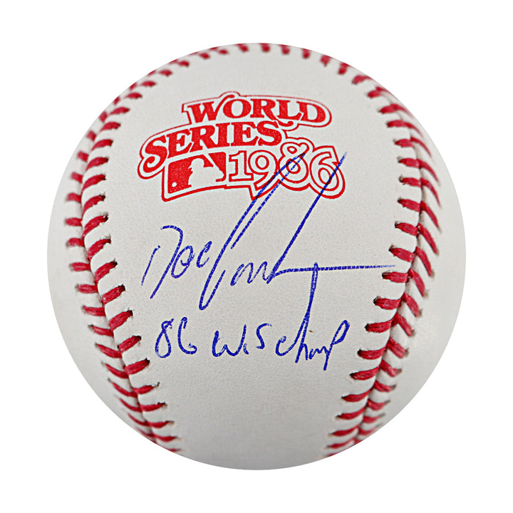 Dwight Doc Gooden New York Mets Autographed Inscribed 1986 World Series Logo Baseball CX Auth