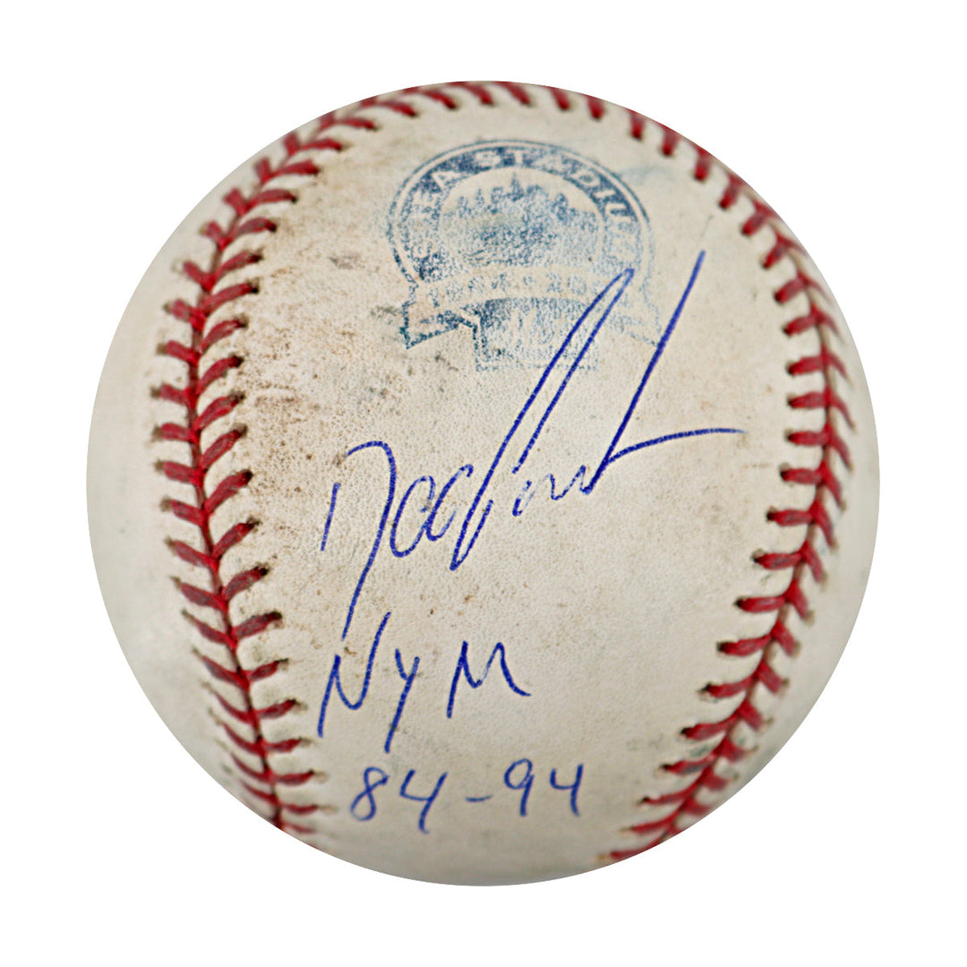 Dwight Doc Gooden New York Mets Autographed Inscribed Shea Stadium Final Season Game Used Baseball CX Auth & MLB Holo