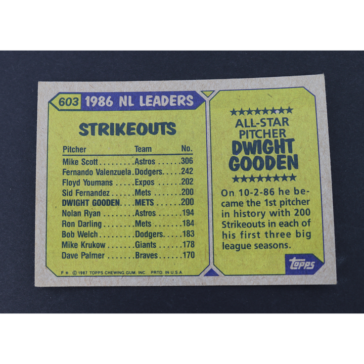 Dwight Doc Gooden New York Mets Autographed Inscribed 1987 Topps All Star #603 CX Auth
