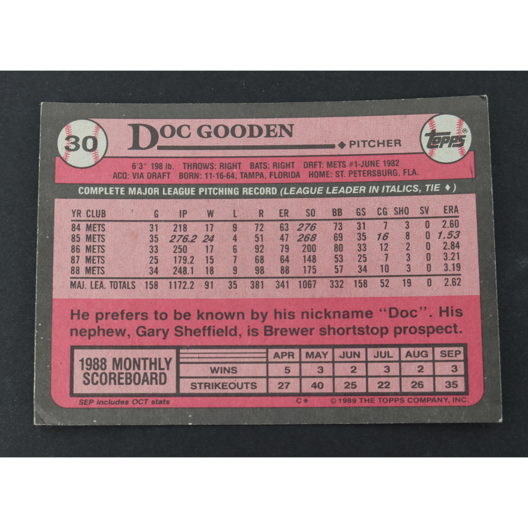 Dwight Doc Gooden New York Mets Autographed Inscribed 1989 Topps #30 CX Auth