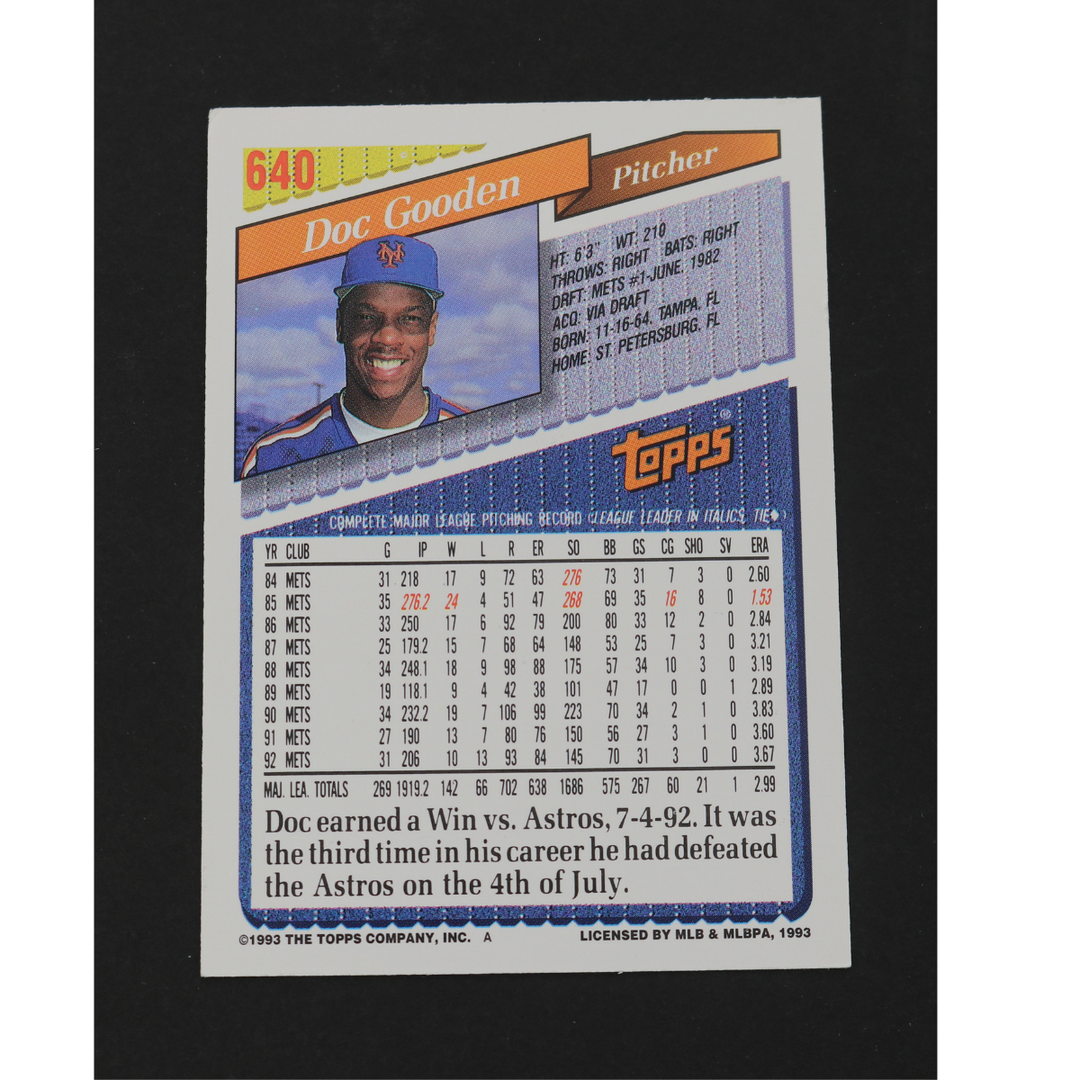 Dwight Doc Gooden New York Mets Autographed Inscribed 1993 Topps #640 CX Auth