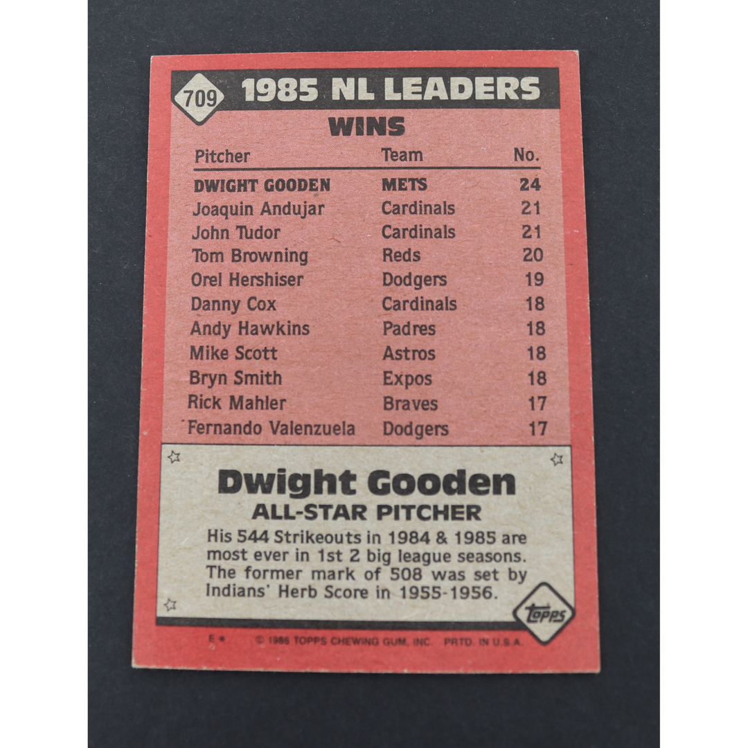 Dwight Doc Gooden New York Mets Autographed Inscribed 1986 Topps 85 NL Leaders #709 CX Auth