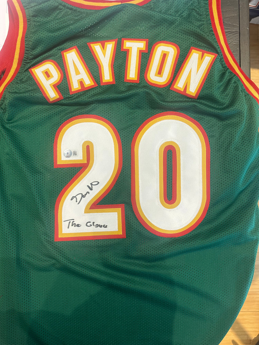 Gary Payton signed custom Sonics jersey with "The Glove" ins