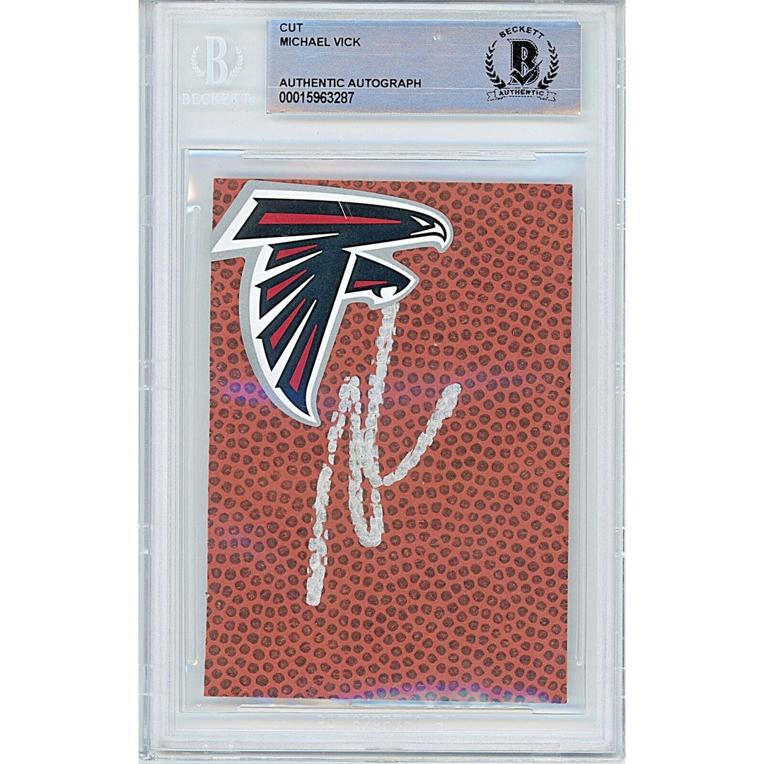 Michael Vick Atlanta Falcons Signed Football Signature Cut Beckett Authentic Auto Slab