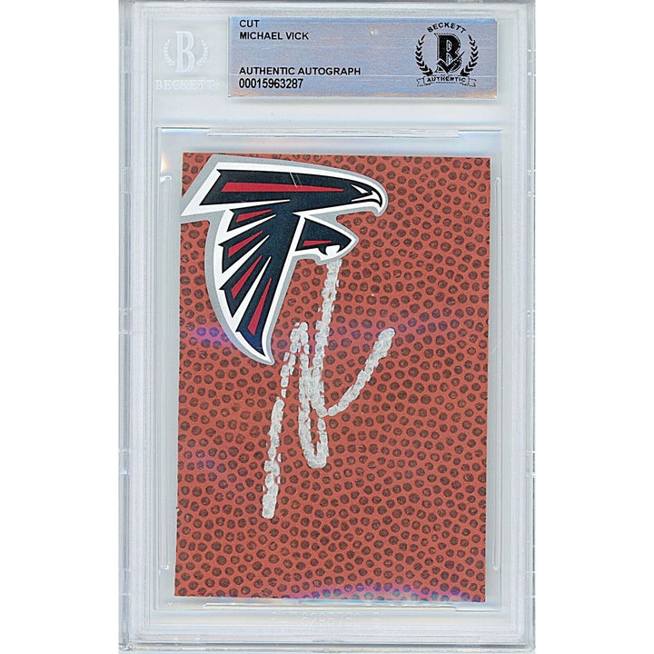 Michael Vick Atlanta Falcons Signed Football Signature Cut Beckett Authentic Auto Slab