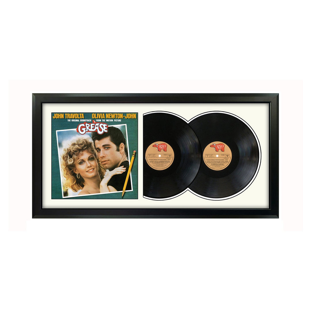 Grease Movie Soundtrack Genuine Double Vinyl Record & Cover Professionally Framed 17.5 x 34.5 Display with a White Mat