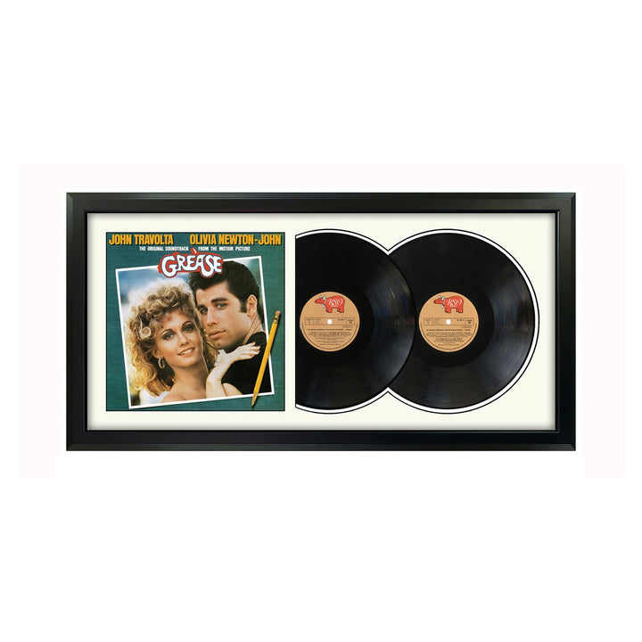 Grease Movie Soundtrack Genuine Double Vinyl Record & Cover Professionally Framed 17.5 x 34.5 Display with a White Mat