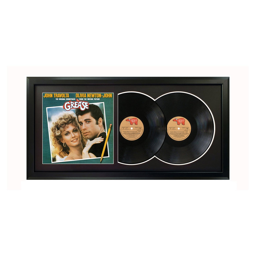 Grease Movie Soundtrack Genuine Double Vinyl Record & Cover Professionally Framed 17.5 x 34.5 with a Black Mat