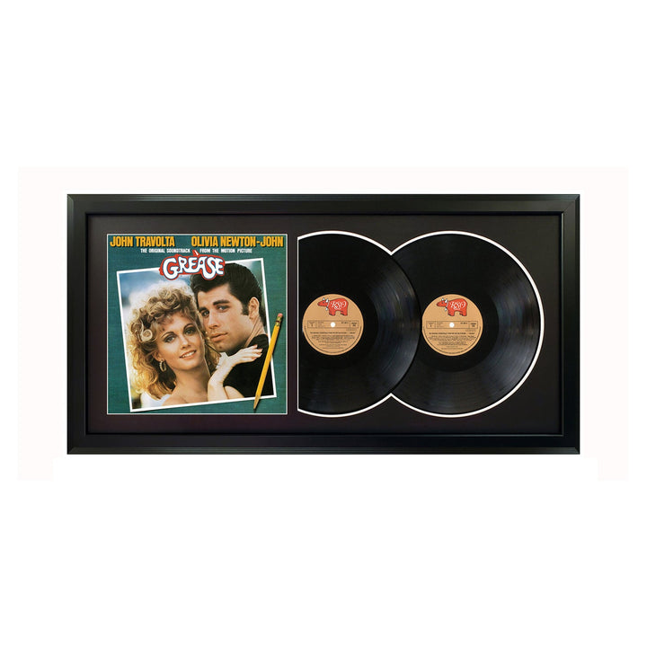 Grease Movie Soundtrack Genuine Double Vinyl Record & Cover Professionally Framed 17.5 x 34.5 with a Black Mat
