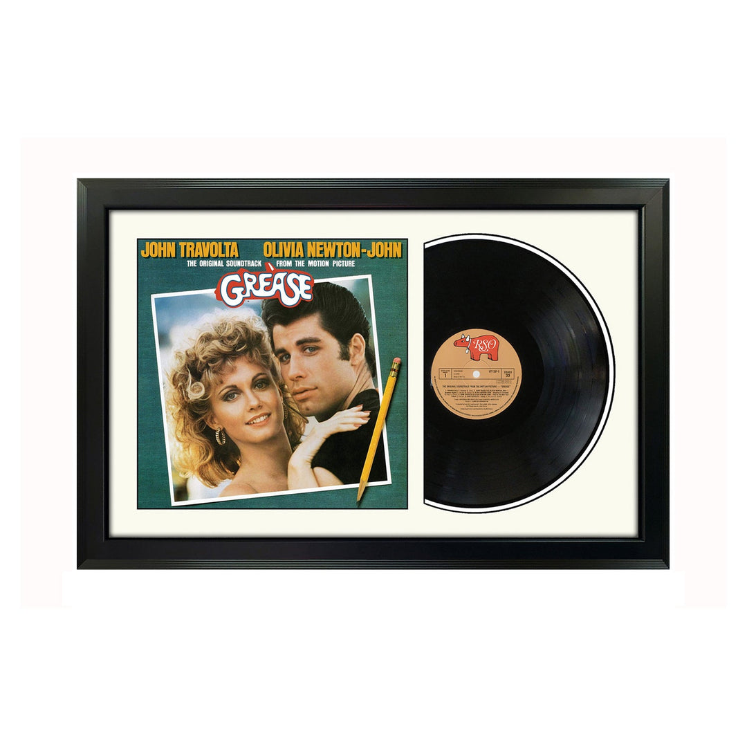 Grease Movie Soundtrack Genuine Vinyl Record & Cover Professionally Framed Display With A White Mat