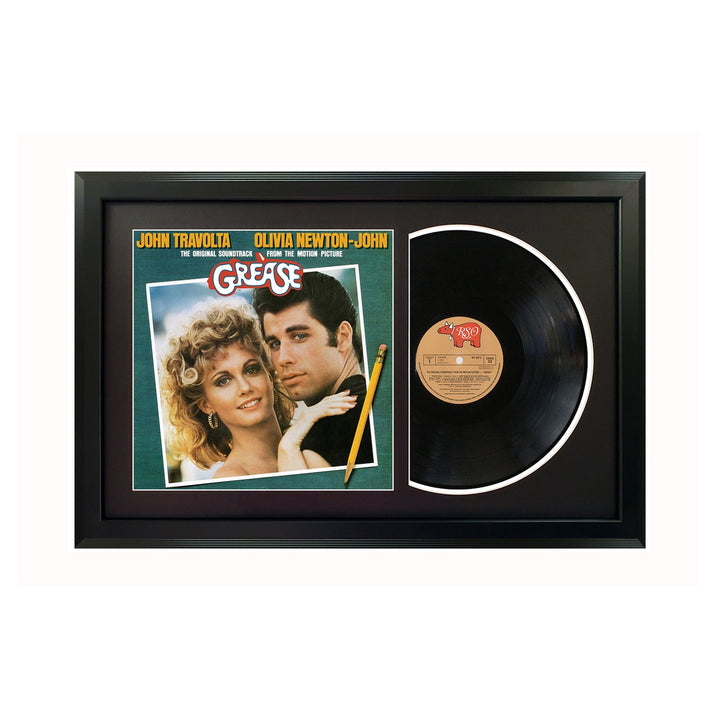 Grease Movie Soundtrack Genuine Vinyl Record & Cover Professionally Framed Display with a Black Mat
