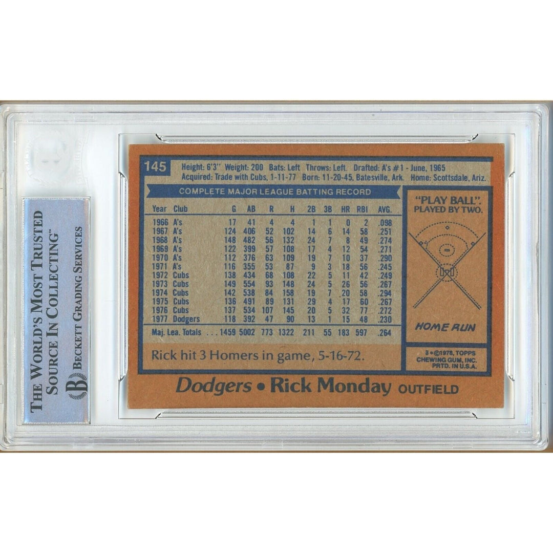 Baseballs- Autographed- Rick Monday Los Angeles Dodgers Signed 1978 Topps Trading Card Beckett Authentic Auto Slab Back