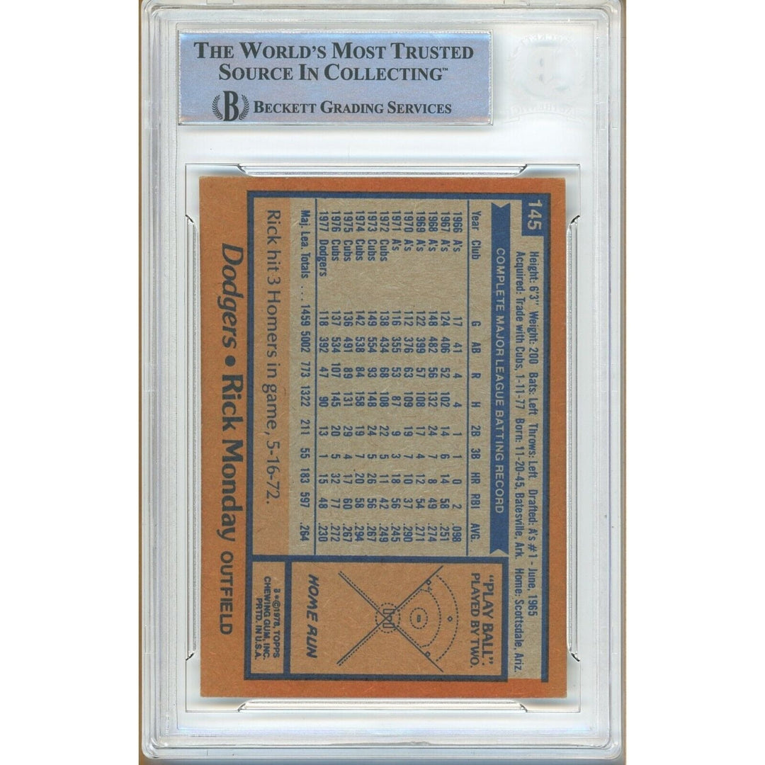 Baseballs- Autographed- Rick Monday LA Dodgers Signed 1978 Topps Trading Card Beckett Authentic Auto Slab Back
