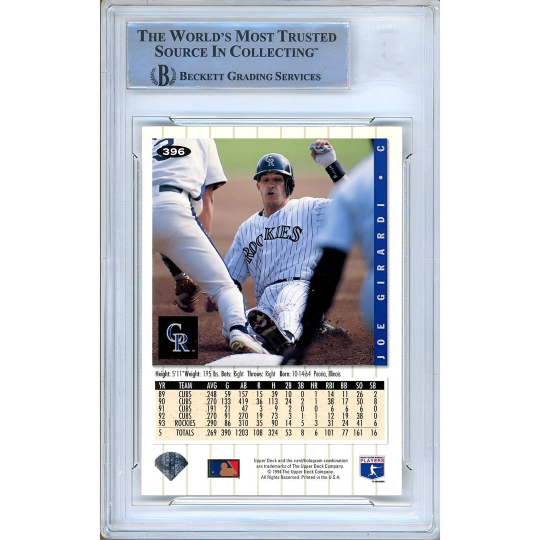 Joe Girardi Colorado Rockies Signed 1994 UD Collectors Choice Card BAS Auth Auto Slab
