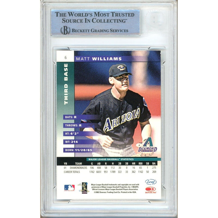 Matt Williams AZ Diamondbacks Signed 2002 Leaf Baseball Card Beckett Auth Auto Slab