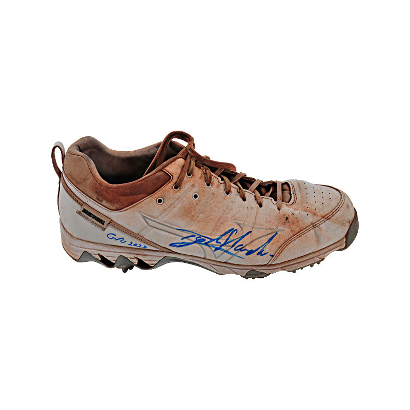Tyler Hardman New York Yankees Autographed & Inscribed "GU 2023" Right Game Used AA Mizuno Blue Sole Cleat