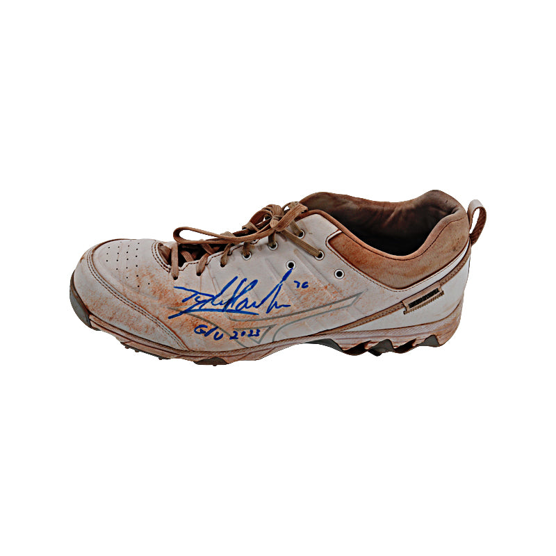 Tyler Hardman New York Yankees Autographed & Inscribed "GU 2023" Left Game Used Mizuno AA Blue Sole Cleat