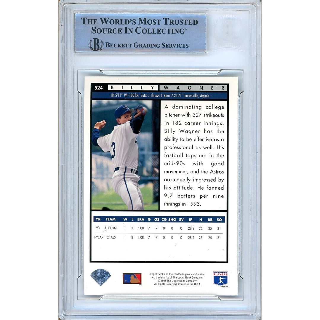 Billy Wagner Houston Astros Signed 1994 Upper Deck Electric Diamond BAS Auth Auto Slab
